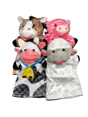Melissa & Doug Farm Animal Hand Puppets Set Of 4 - Cow Pig Horse Sheep Soft